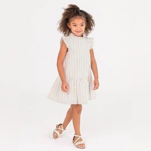 Mock Neck Sleeveless Flutter Dress Rainbow Seersucker 2T